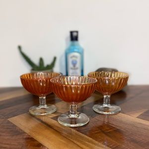 🍹🍨Vintage mcm Carnival orange peach color cocktail Glasses/sorbet dishes🍹🍨